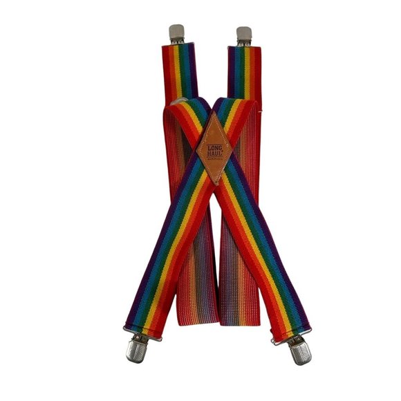 RAINBOW Color Suspenders LONG HAUL Mork n Mindy Pride Costume Accessory - Picture 1 of 3